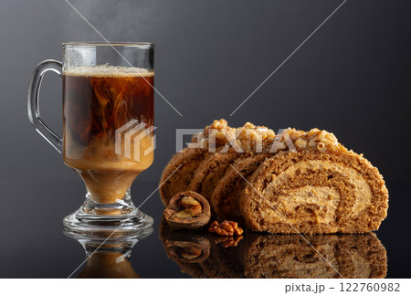 Walnut and buttercream roll: a traditional Oriental pastry. Walnut and buttercream roll: a traditional Oriental pastry. 122760982