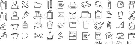 ベクターでモノクロのステーショナリーに関する線画アイコンセット 122761160