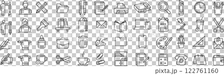 ベクターでモノクロのステーショナリーに関する線画アイコンセット 122761160