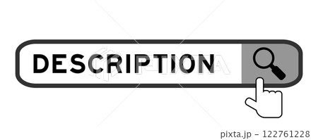 Search banner in word description with hand over magnifier icon on white background 122761228