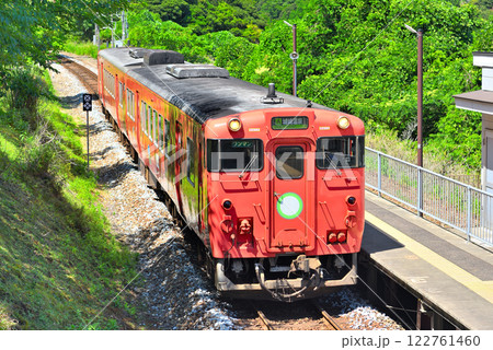 関西・近畿・餘部駅(余部駅)・現在の駅ホームへ入ってくる山陰本線の赤い車両・兵庫県香美町(6) 関西・近畿・餘部駅(余部駅)・現在の駅ホームへ入ってくる山陰本線の赤い車両・兵庫県香美町(6) 122761460