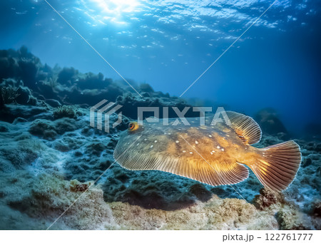 海中を泳ぐヒラメのイメージ素材 122761777