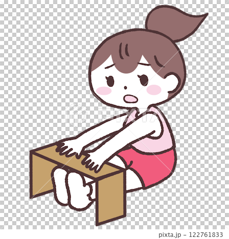 Diagonal illustration of a woman who cannot do forward bending with a box Diagonal illustration of a woman who cannot do forward bending with a box 122761833