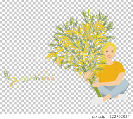 一個人坐著,手裡拿著很多大朵盛開的含羞草 一個人坐著,手裡拿著很多大朵盛開的含羞草 122762024