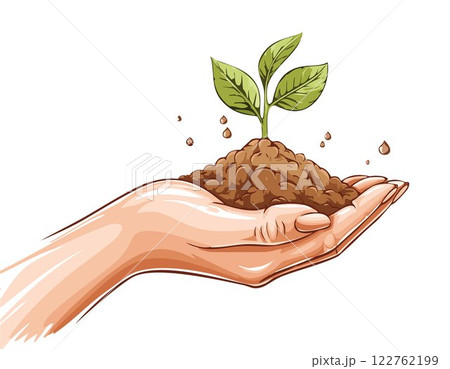 Hand holding soil in for planting. Environmental growth, save planet friendly. 122762199