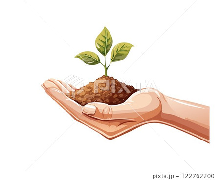 Hand holding soil in for planting. Environmental growth, save planet friendly. 122762200