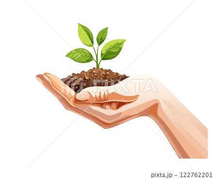 Hand holding soil in for planting. Environmental growth, save planet friendly. 122762201