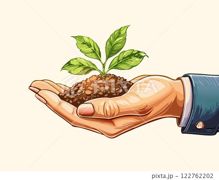 Hand holding soil in for planting. Environmental growth, save planet friendly. 122762202