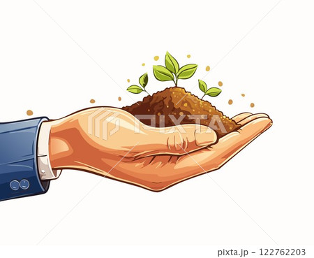 Hand holding soil in for planting. Environmental growth, save planet friendly. 122762203