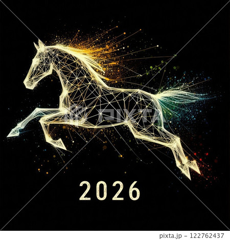 Abstract Artistic Horse Design with Vibrant Colors and Digital Accents for the Year 2026 with Generative AI. Abstract Artistic Horse Design with Vibrant Colors and Digital Accents for the Year 2026 with Generative AI. 122762437