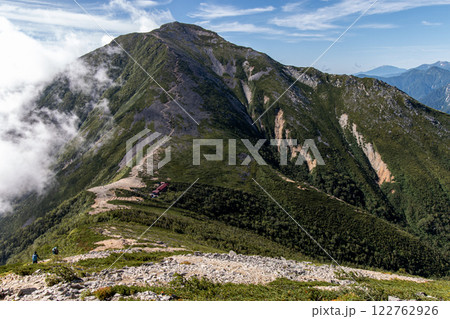 北アルプス常念岳と常念小屋を望む 122762926