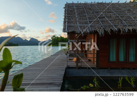 A beauty of Cheow Lan Dam or Rajjaprabha Dam Reservoir is in Khao Sok National Park in Surat Thani, Thailand 122763599