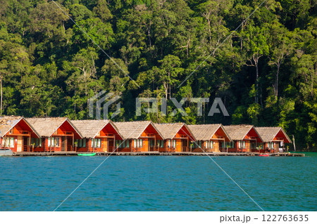 A beauty of Cheow Lan Dam or Rajjaprabha Dam Reservoir is in Khao Sok National Park in Surat Thani, Thailand 122763635