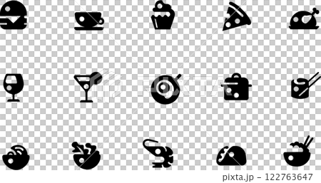 Food icons in linear style in monochrome representing culinary elements 122763647