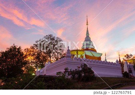 The beauty of the viewpoint of Nan city in the evening at Wat Phra That Khao Noi, Mueang District, Nan 122763791