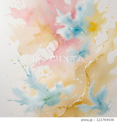 Delicate watercolor splashes with pastel tones and soft feather-like forms.  122764036