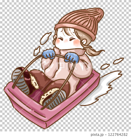 A girl playing sledding 122764282