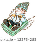 ソリをして遊んでいる男の子 122764283