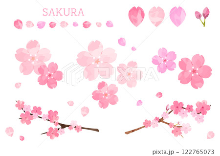 桜の花びら水彩風イラスト素材セット 122765073