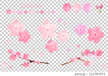 Cherry blossom petals watercolor style illustration material set 122765073