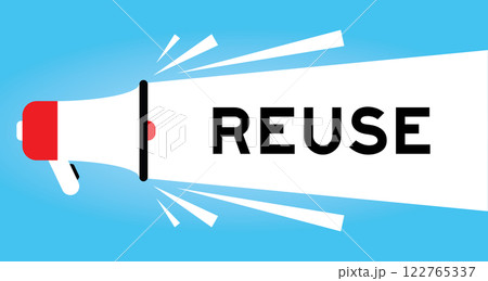 Color megaphone icon with word reuse in white banner on blue background 122765337