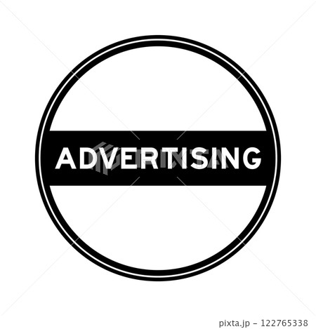Black color round seal sticker in word advertising on white background 122765338