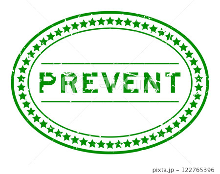 Grunge green prevent word oval rubber seal stamp on white background 122765396
