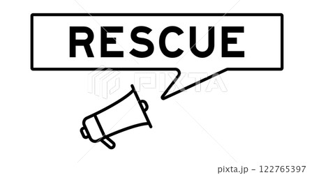 Megaphone icon with speech bubble in word rescue on white background 122765397