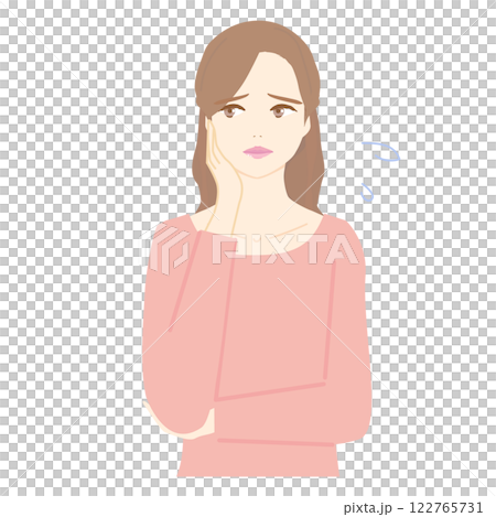 Illustration of the upper body of a worried young woman 122765731