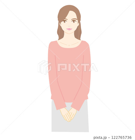 笑顔で立つ女性のイラスト 122765736