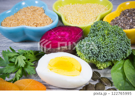 Healthy various ingredients as source natural iron, minerals and vitamins. Best food during anemia 122765995