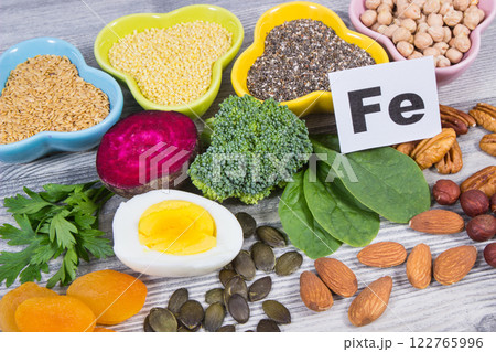 Healthy various ingredients as source natural iron, minerals and vitamins. Best food during anemia 122765996