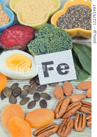 Healthy various ingredients as source natural iron, minerals and vitamins. Best food during anemia 122765997