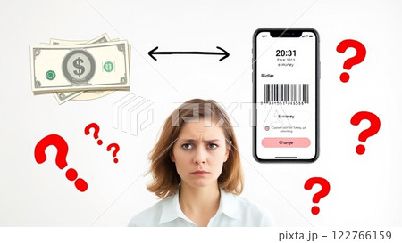 コード決済の入金の仕方が分からない女性 コード決済の入金の仕方が分からない女性 122766159