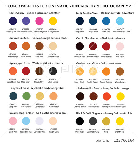 Cinematic Color Palette Collection 2, 10 Vector Color Schemes for Filmmaking and Photography 122766164