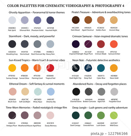 Cinematic Color Palette Collection 4, 10 Vector Color Schemes for Filmmaking and Photography 122766166