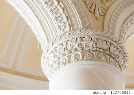 Classical portico fragment with decorated pillar top Classical portico fragment with decorated pillar top 122766832