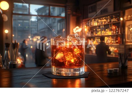 Cocktails are popular drinks at parties and bars, with different concoctions created to bring out their unique flavors and aromas. Some recipes are garnished with fruits, herbs to add visual appeal. 122767247