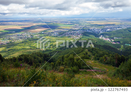 Mount Tserkovka view. Rural Russian landscape with Belokurikha 122767493