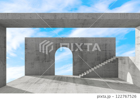 Abstract architecture background with concrete stairs, 3 d render 122767526
