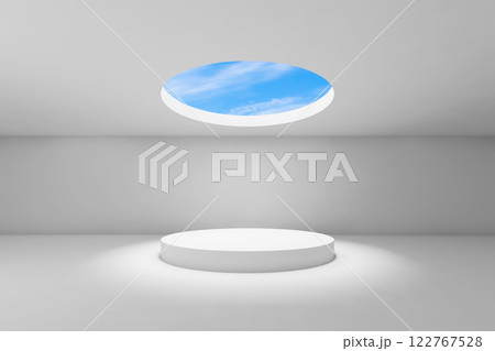 Abstract white minimal interior background, showroom with blue sky 122767528