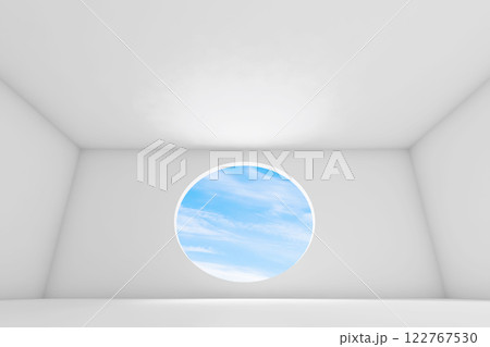 Abstract white interior background, empty room with blue sky Abstract white interior background, empty room with blue sky 122767530
