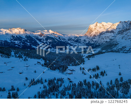 Wetterhorn Mountain at Sunset in Winter. Switzerland. Aerial View 122768245