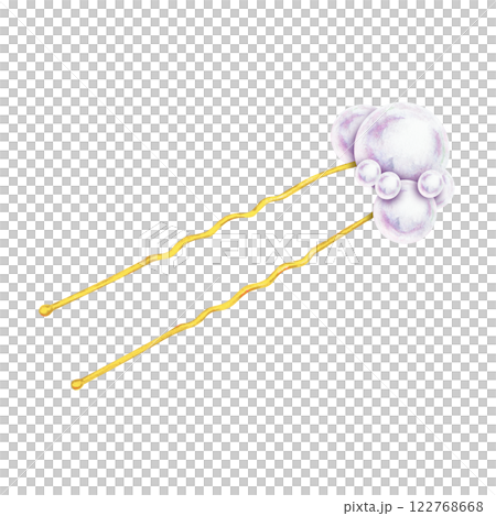 Graceful watercolor illustration of a golden hairpin with pearls. A stylish and feminine detail for bridal hairstyles, luxury jewelry branding, wedding decor, and high-end beauty fashion accessories 122768668