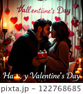 Romantic Valentine's Day Celebration with Couple and Festive Decorations. Generated AI. 122768685