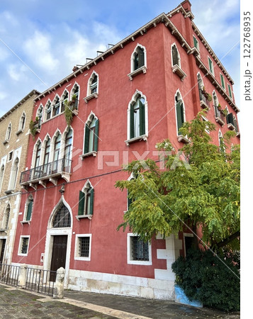 Venetian Gothic Architecture - Red Historic Building in Venice, Italy Venetian Gothic Architecture - Red Historic Building in Venice, Italy 122768935