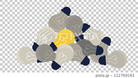 ひらめきが光る電球​​のイラスト | 課題の中から生まれるアイデアの構想イメージイラスト 122769165