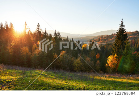 the mountain autumn landscape with colorful forest the mountain autumn landscape with colorful forest 122769394