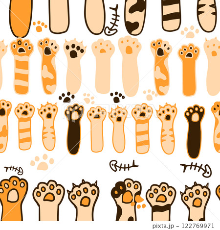 Dog Paw Cat Paw heart love puppy foot print kitten valentine vector Seamless Pattern wallpaper background. hand drawing. Not AI, Vector illustration 122769971