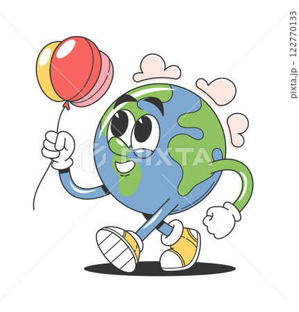 Cheerful Earth planet with balloons 122770133